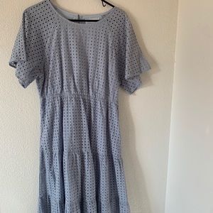 Ces Femme Dusty Blue Tiered Eyelet Dress